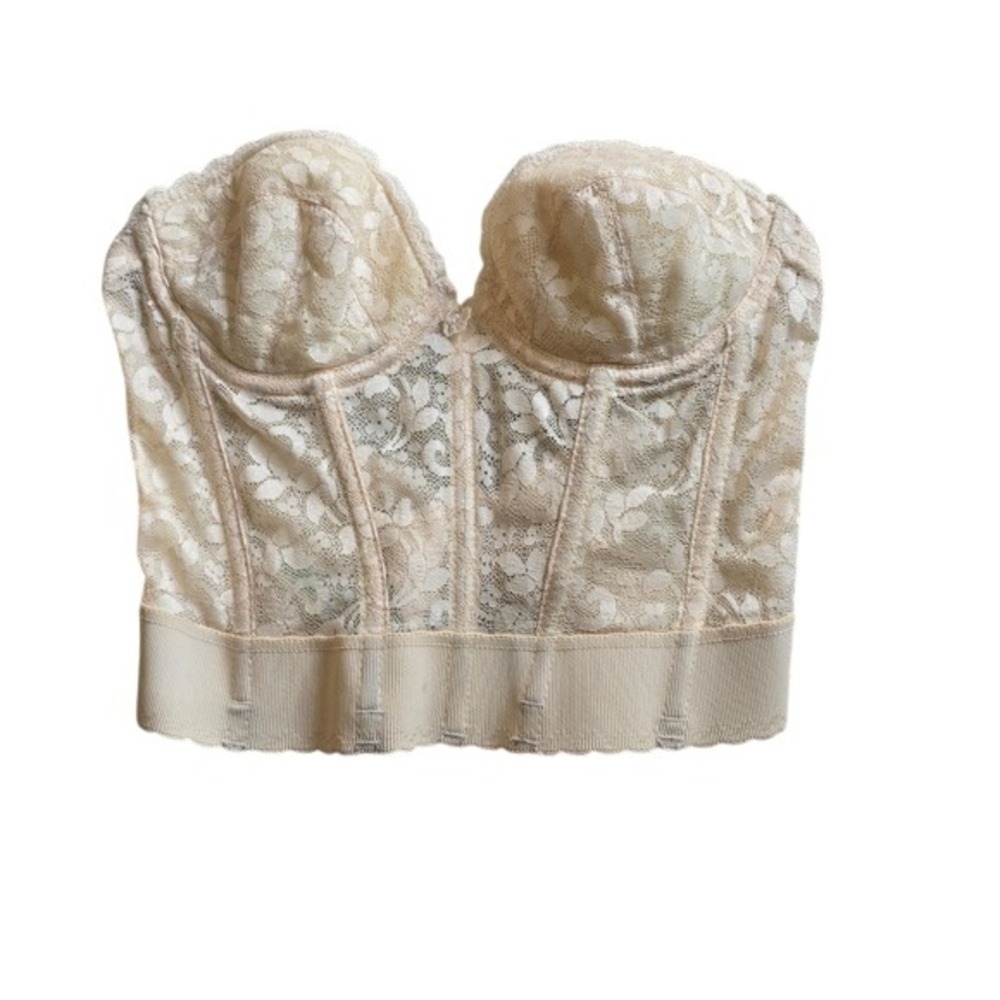 Vintage Carnival 213 Lace Bustier Corset Top Cream Ivory 34B Made in USA‎